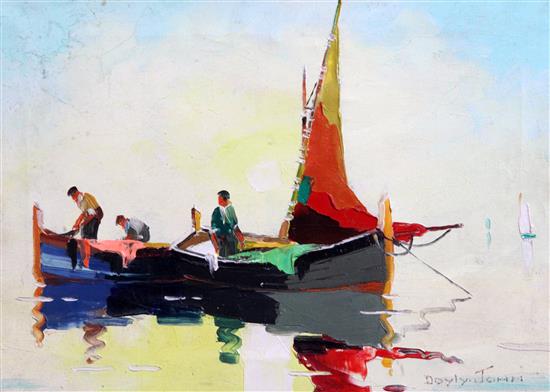 § Cecil Rochfort DOyly John (1906-1993) Dawn, fishermen off French coast, St Tropez 10 x 14in. unframed.